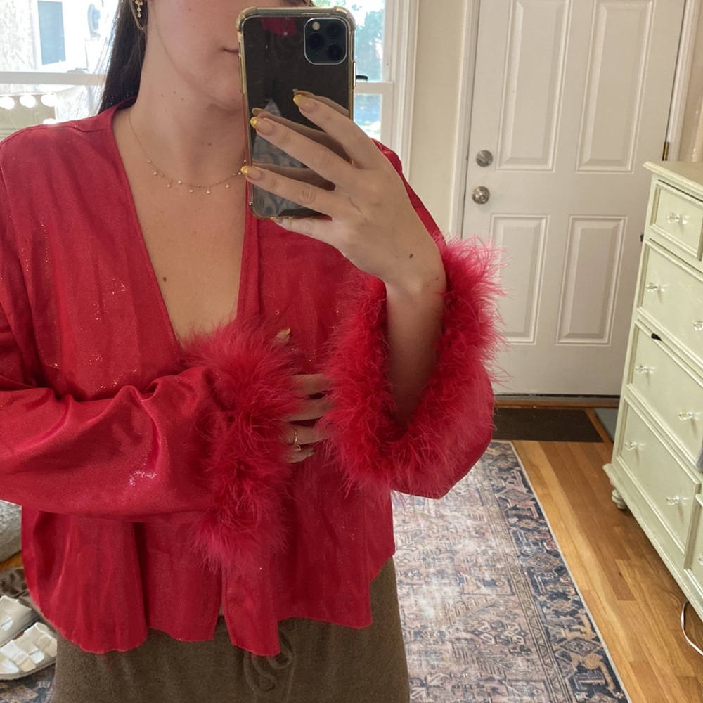 Vintage red feather jacket